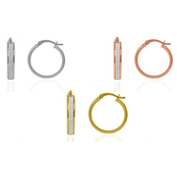Womens Italian SS 18K Gold Plated Crystal Hoops - Picture 1 of 4